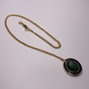 J. Crew Gold Tone Necklace 32” w/ Oval Enamel & Glass Pendant 1-1/4” x 1-1/8”